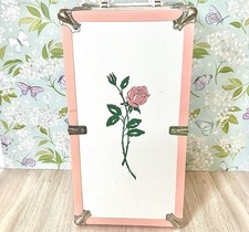 Baby Doll Carrying Case Wood Floral White & Pink Rose Fits Effanbee Dolls 1960s