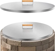 Fire Pit Lid round 30" - Stainless Steel Firepits Cover with Wooden Handles for 