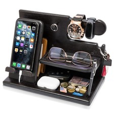 Wood Phone Docking Station for Men - Desk or Nightstand Organizer - Birthday ...