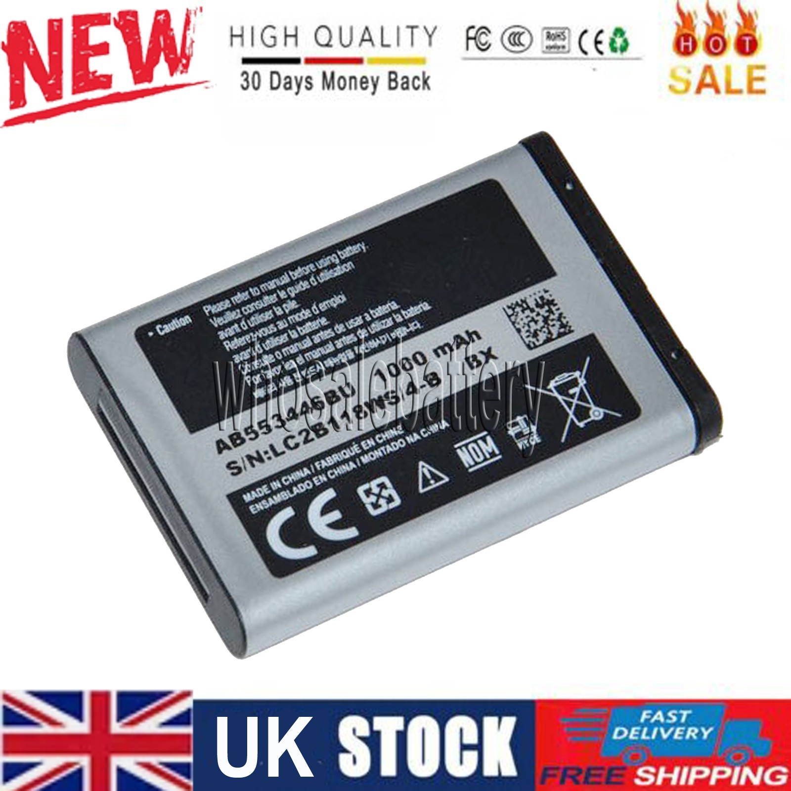 Battery for Samsung SGH-L258 GT-E2120 GT-C5130U SGH-CC03 SGH-B108 SGH-W53