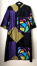 Vtg Catherine Ogust Penthouse Gallery Black Dress S Abstract Art Caftan Maxi