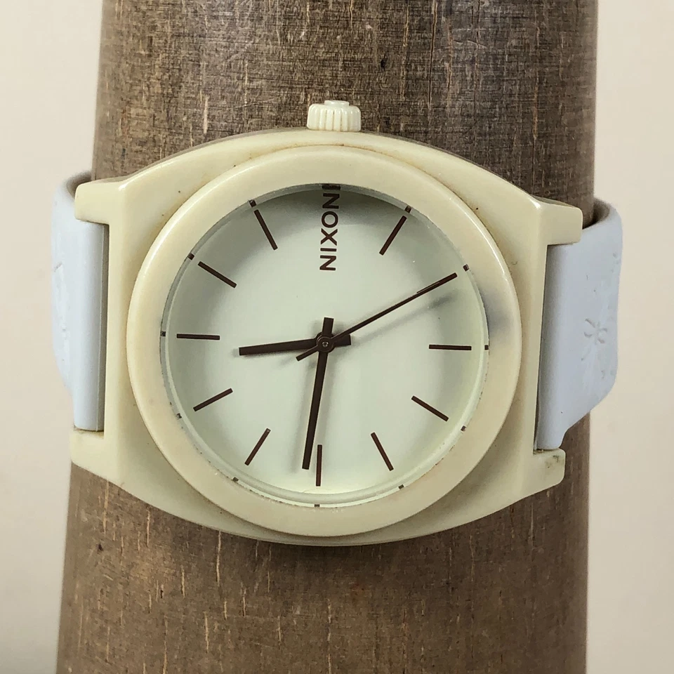 Nixon Time Teller Women 11A Cream Floral Silicone Band Quartz 41mm Watch 7 1/2" - Image 2 of 4