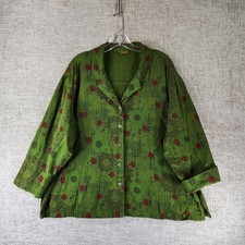 VTG Tianello Aida Blouse Womens XL Green Floral 3/4 Sleeve Made in USA Boho