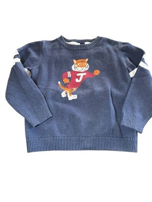 Janie And Jack Youth Boys Navy Tiger Crewneck Sweater SZ 4 Intarsia Knit Tiger