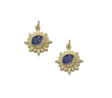 CZ Gold Enamel Moon Star on Flower Charm, Sku LX127