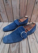 Prada blue Men’s single monk strap Dress suede leather shoes EUR 43 Uk 9 USA 10