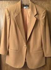 VINTAGE SAG HARBOR WOOL ONE BUTTON GOLD BEIGE BLAZER JACKET SIZE 8 PADDED SHOULD