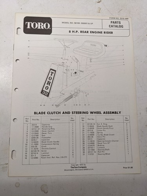 #ad TORO PARTS CATALOG LIST BOOK MANUAL 8HP REAR ENGINE RIDER 56180 1972 $13.73