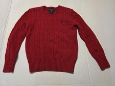 Polo Ralph Lauren Boys Small 8 Cable Knit Sweater Kids Red Pullover Crew Cotton