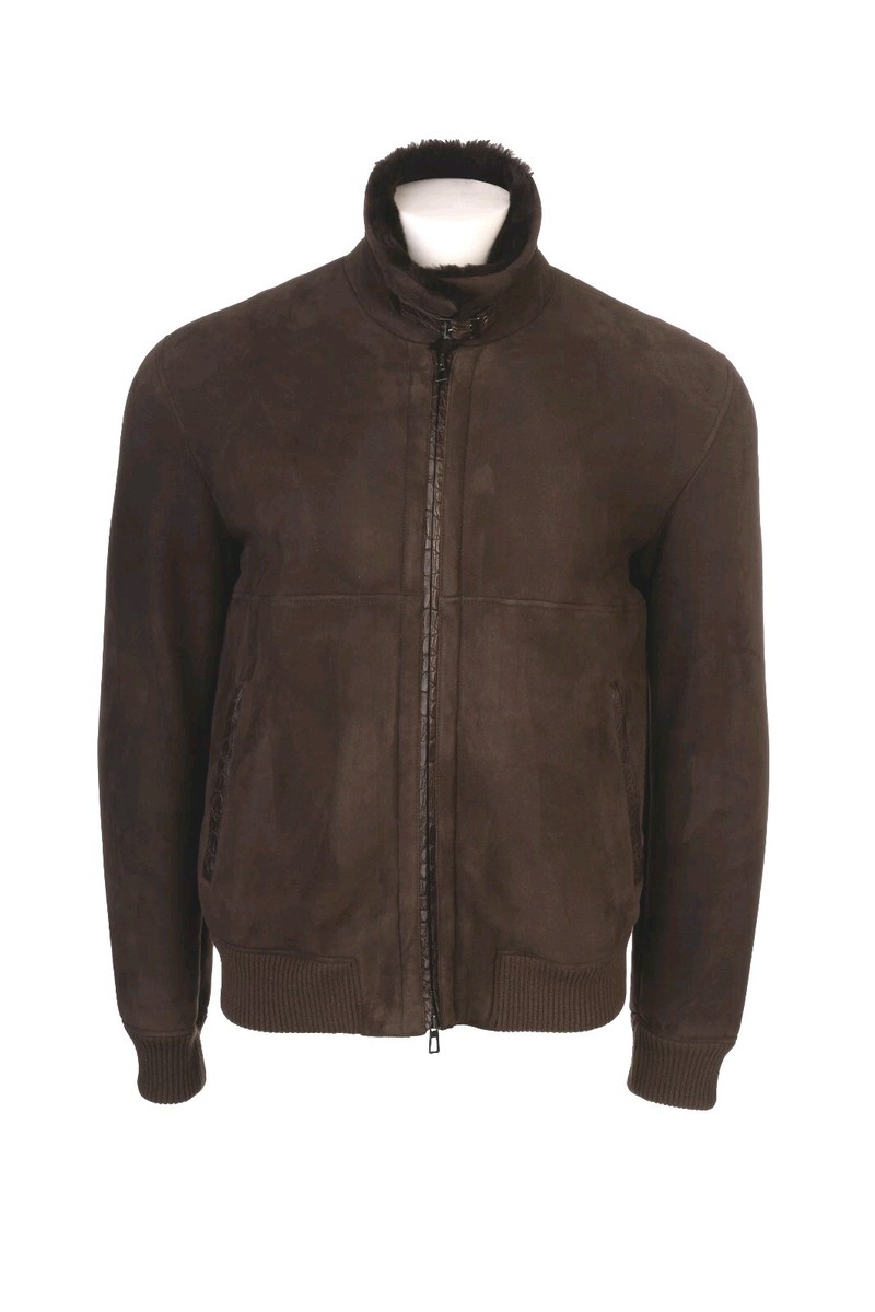 LORO PIANA Shearling Dyed Lamb Fur Lined Crocodile Leather Trim