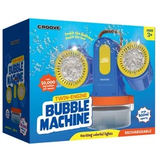 CROOVE Twin-Engine Bubble Machine – 10,000+ Bubbles/Min, Rotating Base, Lights