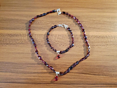 Kohl's Genuine Garnet and Sterling Silver Necklace and Bracelet Set