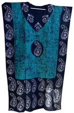 Cotton Batik Kaftan Maxi Paisley Print Boho Long Caftan Housedress Lounge Wear
