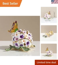 Decorative Jewelry Box - Hydrangea Enamel with Crystal Accent & Hinged Opening