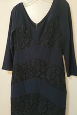 Lauren Ralph Lauren Dress Womens Size 10 Navy Blue Lace Trim 3/4 Sleeve Stretch