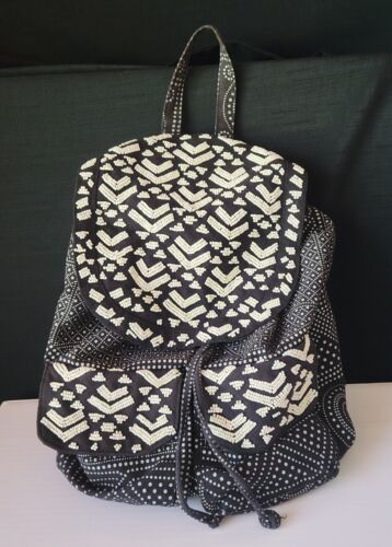 Mossimo / Target Full Size Beaded Backpack Black & White Drawstring Snap Bag