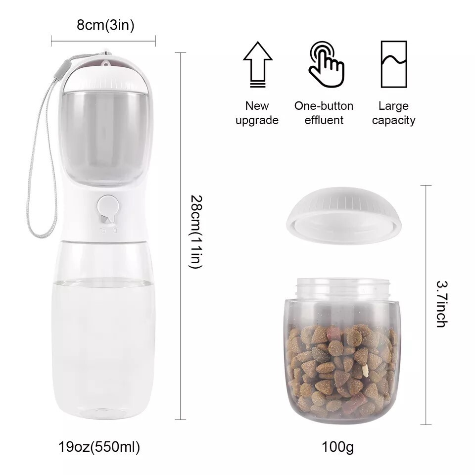 Dog Water Bottle for Walking,Dog Travel Water Dispenser with Food Container