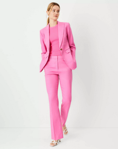 NEW ANN TAYLOR $119 PINK LINEN BLEND HIGH RISE SLIM STRAIGHT PANTS SZ 10