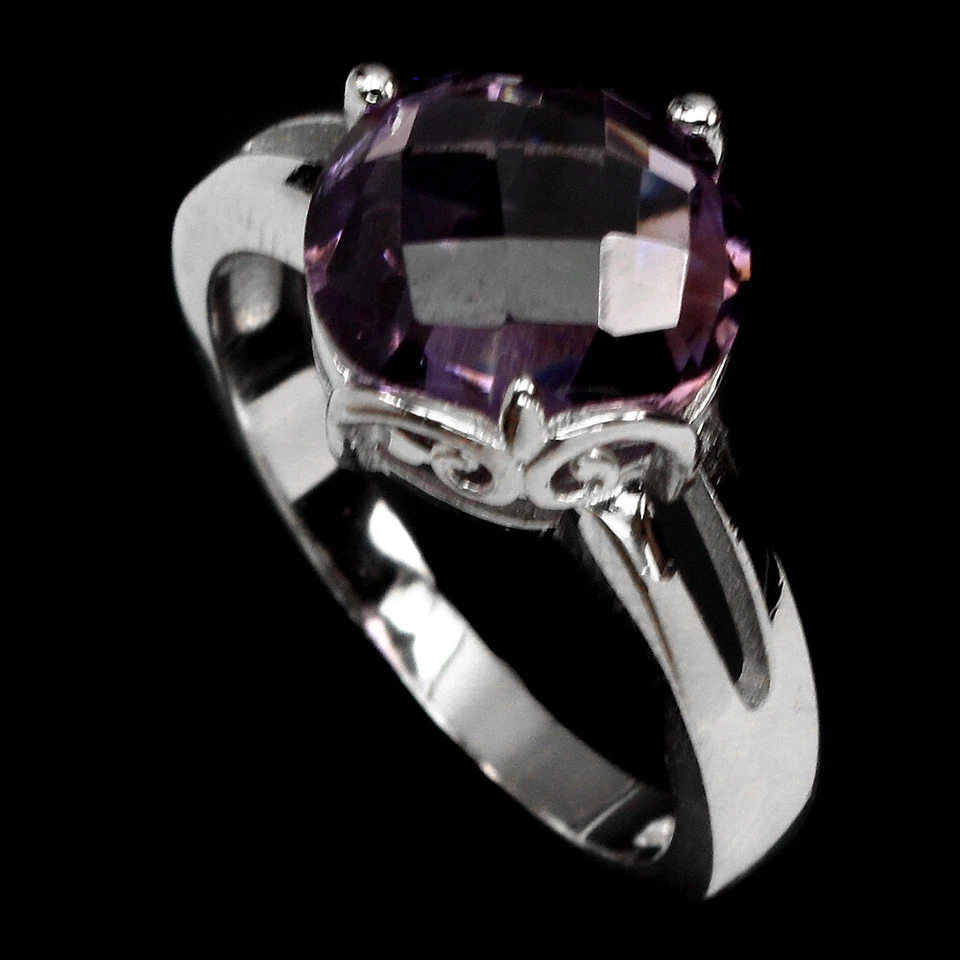 Anello Orecchini Collana In Amatista Rotonda In Argento Sterling 925 10mm - Immagine 3 di 4