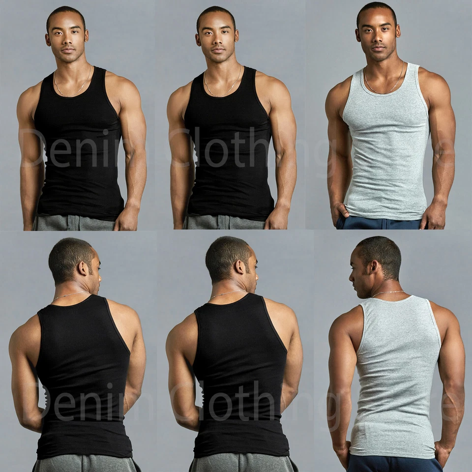 Hombres A-Shirt 3 6 Pack Lote Camiseta sin mangas Algodón Esposa Batidor Acanalado Paquete Camiseta interior S~3X Foto 2 de 4