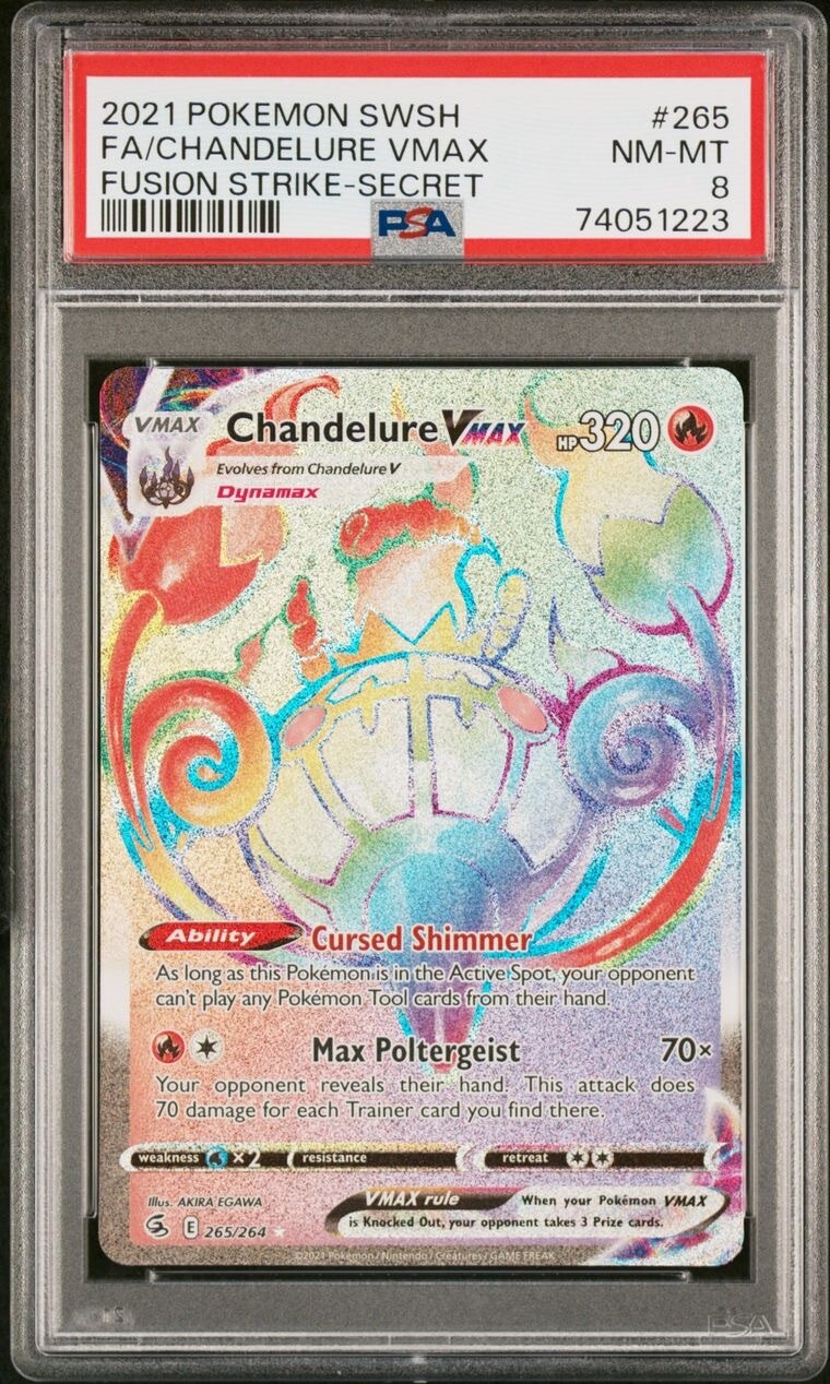 Chandelure VMAX Secret Rare 265/264 Fusion Strike Holo Pokemon Card SwSh08