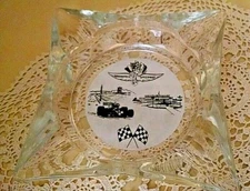 INDIANAPOLIS MOTOR SPEEDWAY ASHTRAY VINTAGE SQUARE GLASS 6 X 6 BLACK WHITE.