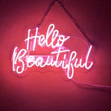 US STOCK 17" Hello Beautiful Acrylic Neon Sign Light Lamp Dimmer Artwork JY