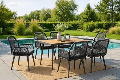 SWING&HARMONIE Garten Sitzgruppe Tisch mit 6-8 Stühle wetterfest Seilgeflecht WPC Esstisch Set