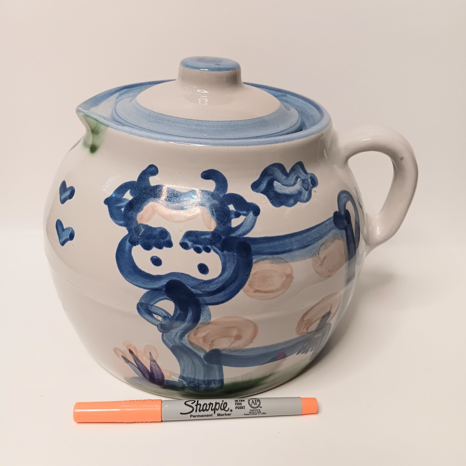 MA Hadley Vintage Pottery Cow Pig Pitcher Jar Handle Signed Country