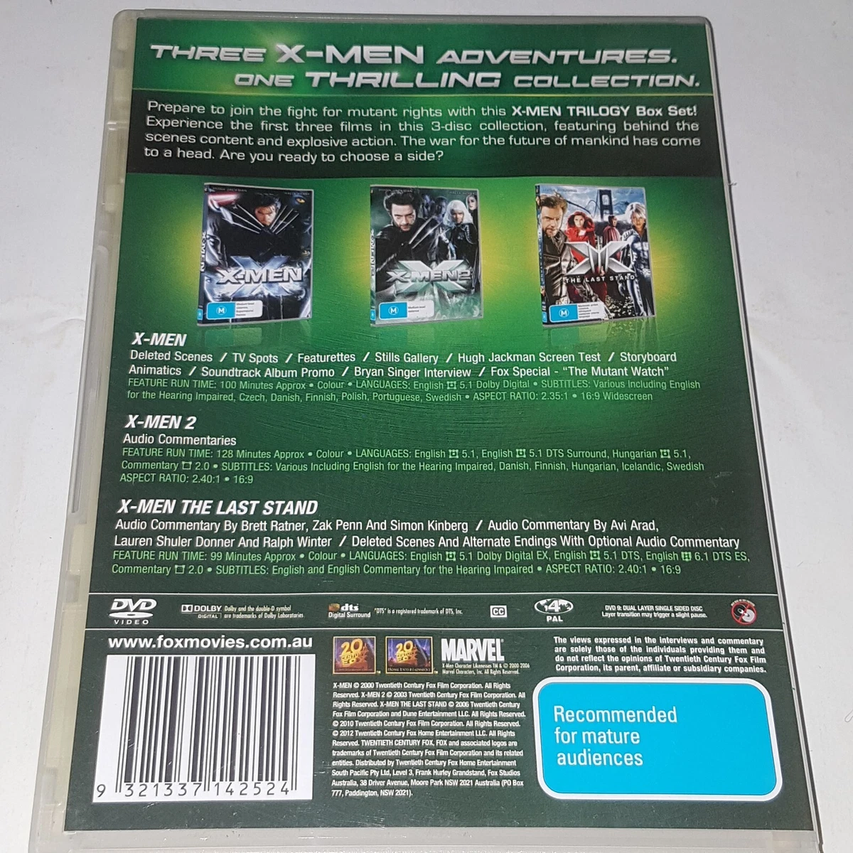 X Men Trilogy X Men 1 2 3 Last Stand Region 4 DVD 3 Disc