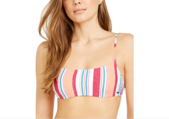 ¡NUEVO CON ETIQUETAS! Top de bikini Roxy Juniors para mujer a rayas oculto con aros talla M