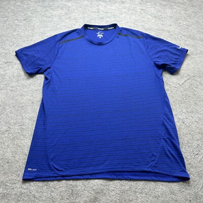 Nike Running Shirt Men XL Blue Striped DRI-FIT Cool Tailwind 724809 Reflective