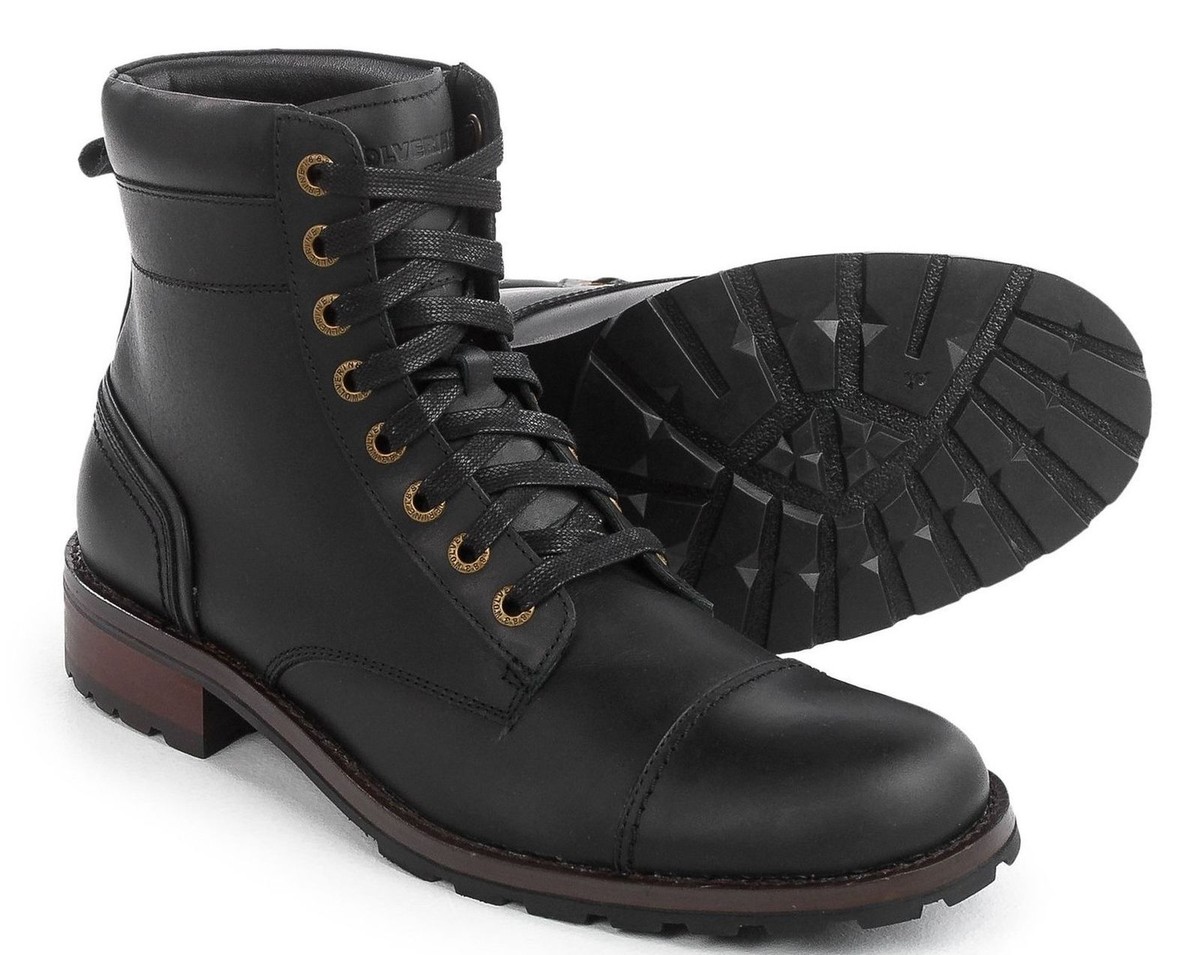 Wolverine Reese Cap Toe Lace Black Boots Leather Sz 8, 8.5 