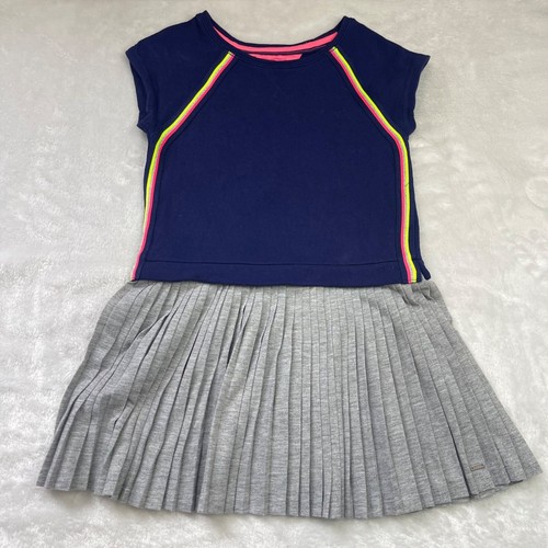 Tommy Hilfiger Pleated Dress Girls 6 100% Cotton Short Sleeve Knit Blue Silver - Picture 8 of 8