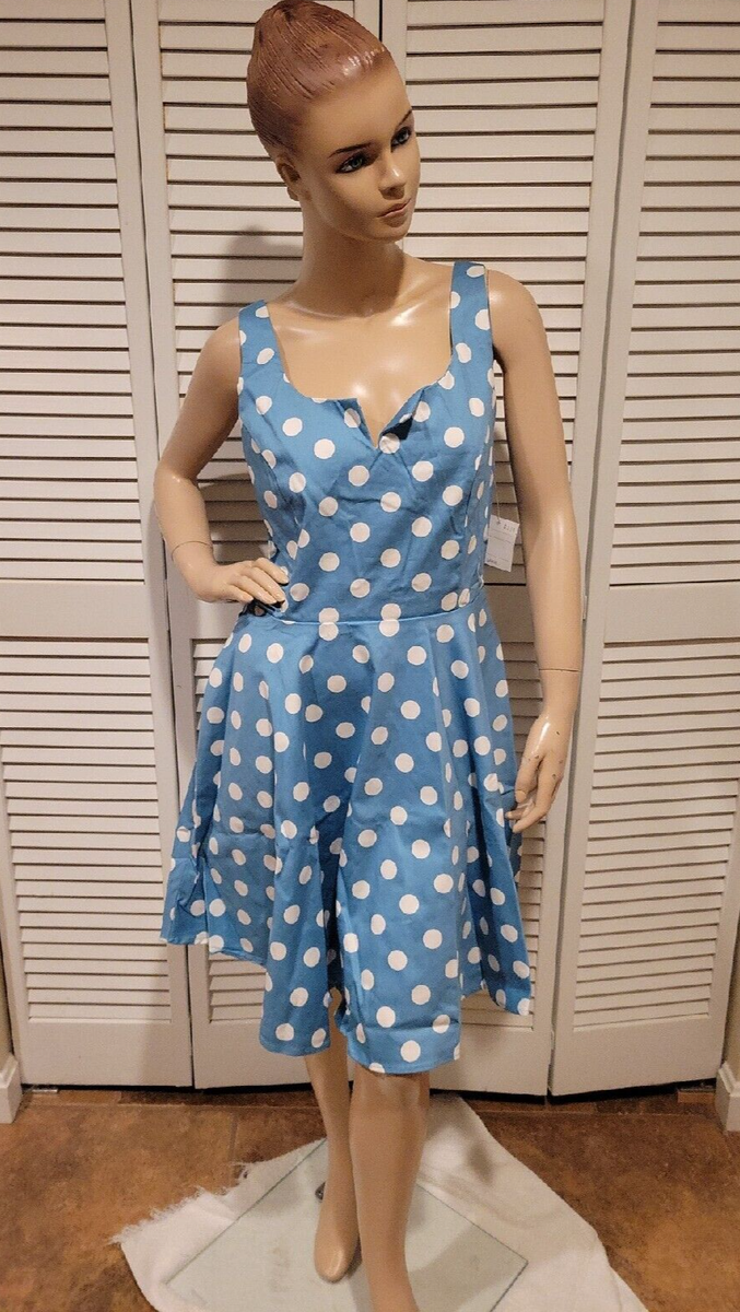 IXIA Blue Polka Dot Dress w/ Pockets Rockabilly Retro 50s Made in