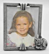 Vintage AMC Pewter Mini Free Standing Picture Frame With Cat 2"x2" Made in USA