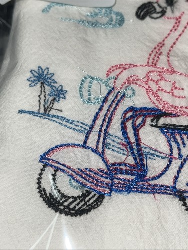 Dishtowel Pink Flamingo Riding Scooter Tropical 100% Cotton 32 x 36 Kitchen New - Picture 6 of 7