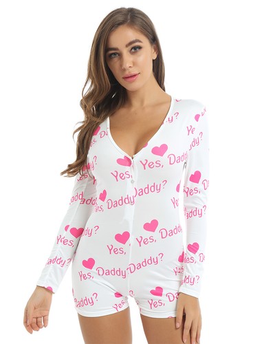 Pigiama donna USA completo sexy scollo a V profondo pagliaccetto bodycon manica lunga pigiama pigiama - Foto 3 di 45