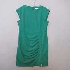 Calvin Klein Dress Women Plus 14 Kelly Green Sheath Ruche Gold Zipper Career NWT