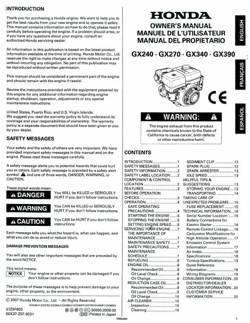 Honda Gx390 Parts Manual LONCIN G390F A PETROL ENGINE 13 Hp Shaft 25