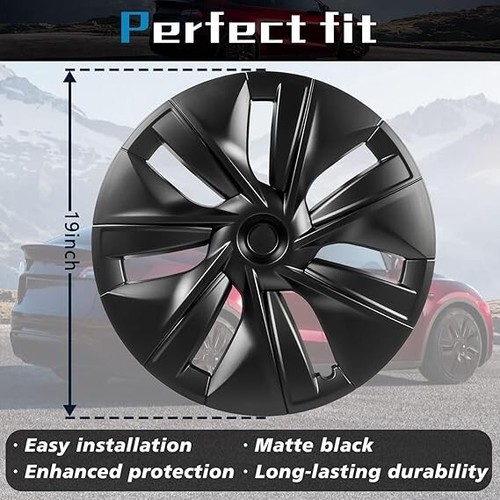 19 Inch Tesla Model Y Wheel Covers Compatible with 2020-2024 Tesla Model Y Black - Picture 4 of 8