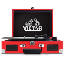 Victor Metro Dual Bluetooth Suitcase Turntable with 3 Speeds and Built-In Stereo