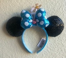 Disney Timeless White Daisy Blue Sequin Polka Dot Minnie Mouse Ears Headband