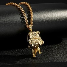 Premium 18k Gold Filled | Bulldog Pendant with Stones & Chain – Men’s Jewelry