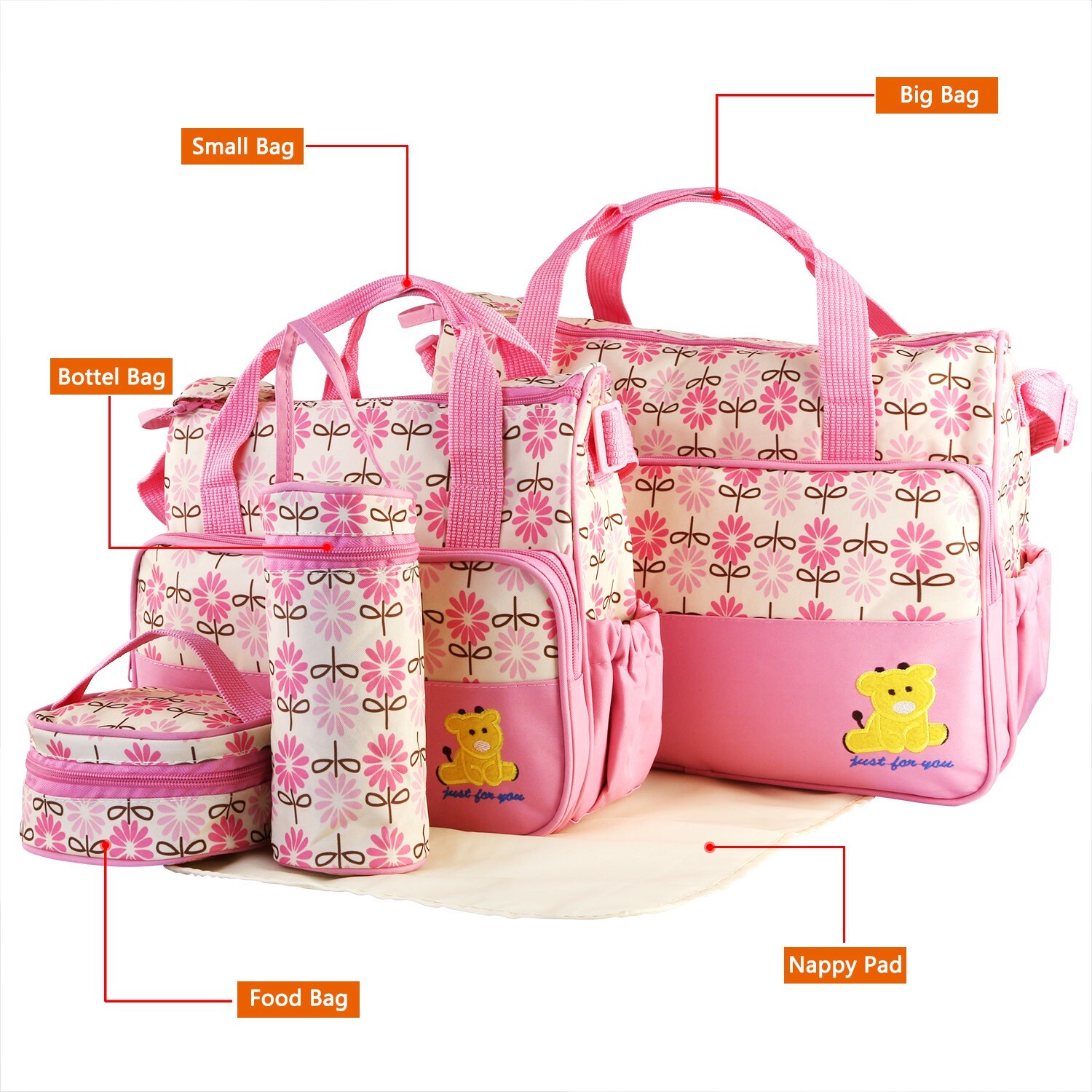 Bag Tote Set W/nappy Changing Pad Bag Handbag Insulated Pock