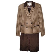 Jones new york womens size 6 brown tan checkered skirt suit set Dark Academia