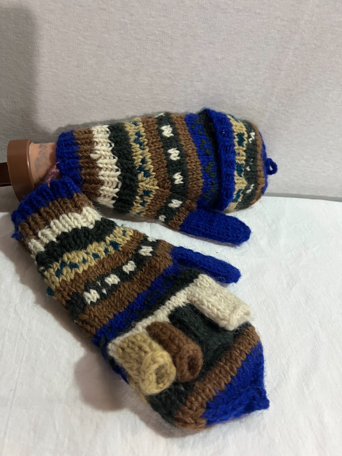 NWOT Gypsy Rose Wool Gloves Multicolor Fingerless with Foldover Mittens Nepal One Size-image