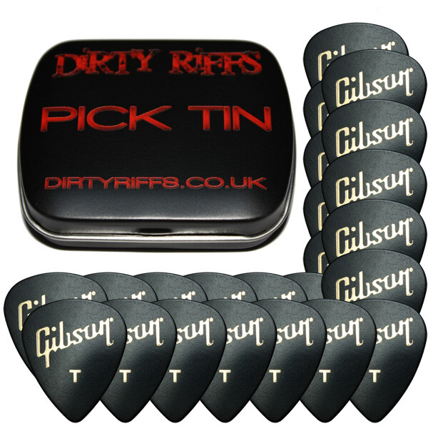 24 x Thin Gibson Standard Guitar Picks Plectrums In A Pick Tin