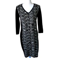 AB Studio Women's Black & White Long Sleeve Stretch Sweater Dress Size Medium