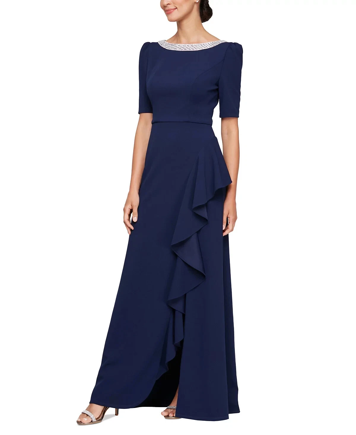 Alex Evenings Embellished Neck Ruffle Gown MSRP $229